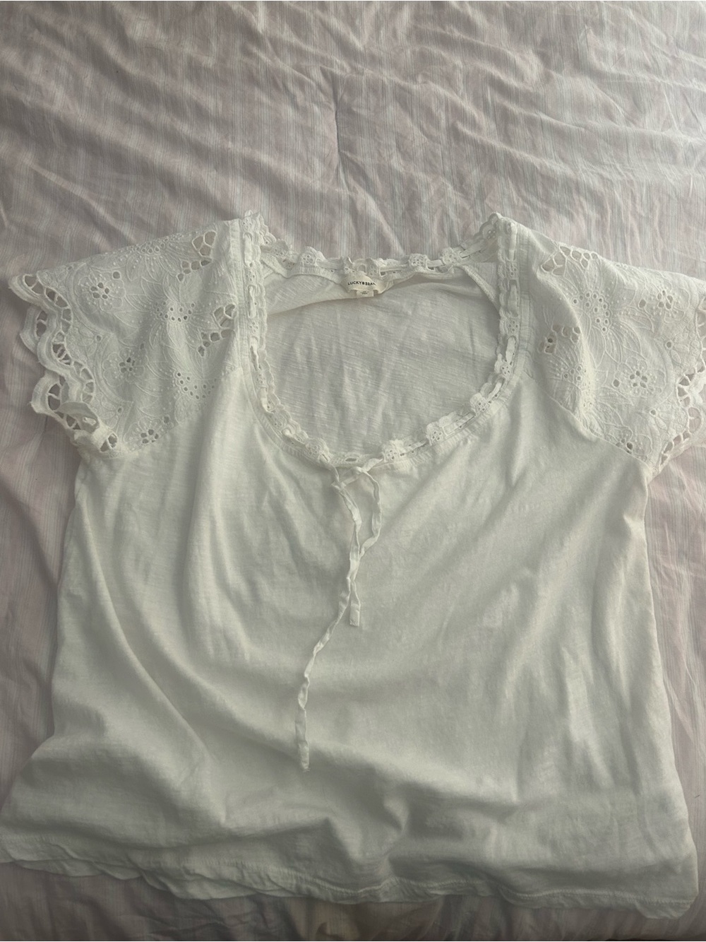 Lucky Brand White Eyelet Puff Sleeve Top